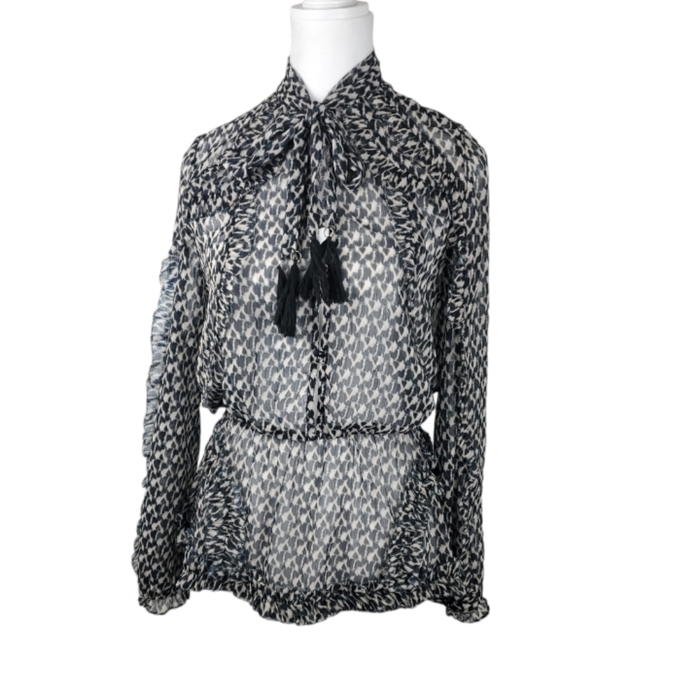 A La Plage Animial Print chiffon top with gold accent thread. Size S